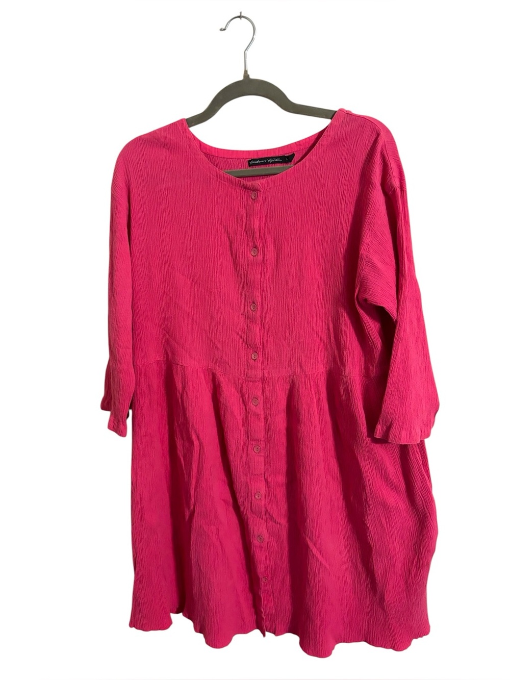 Gudrun Sjoden Organic‎ Cotton Linen Oversized Pink Button Down Dress Large